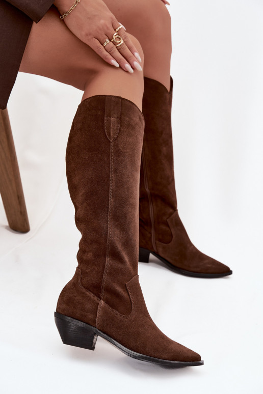 dlouhé boty kovbojský styl Z Naturalnego Zamszu zateplené Zazoo 4225 hnědá dlouhé boty kovbojský styl Z Naturalnego Zamszu zateplené Zazoo 4225 hnědá