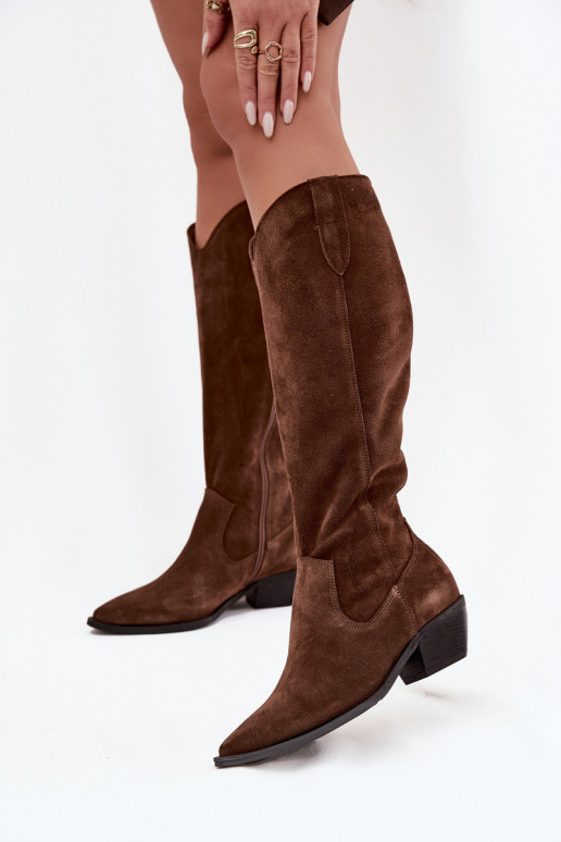 dlouhé boty kovbojský styl Z Naturalnego Zamszu zateplené Zazoo 4225 hnědá dlouhé boty kovbojský styl Z Naturalnego Zamszu zateplené Zazoo 4225 hnědá