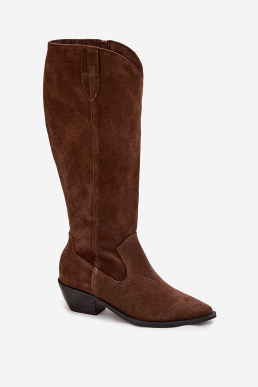 dlouhé boty kovbojský styl Z Naturalnego Zamszu zateplené Zazoo 4225 hnědá dlouhé boty kovbojský styl Z Naturalnego Zamszu zateplené Zazoo 4225 hnědá