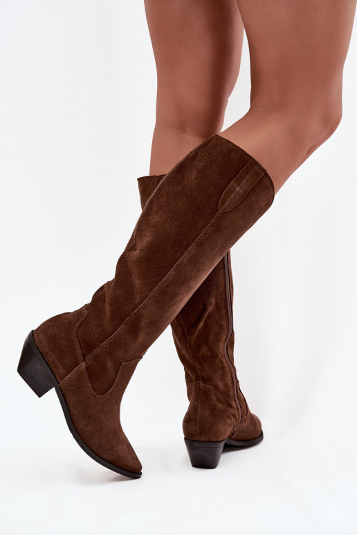dlouhé boty kovbojský styl Z Naturalnego Zamszu zateplené Zazoo 4225 hnědá dlouhé boty kovbojský styl Z Naturalnego Zamszu zateplené Zazoo 4225 hnědá