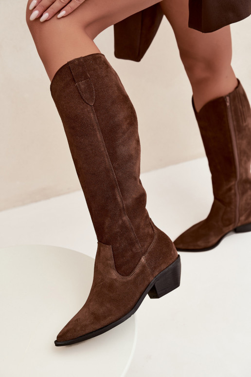 dlouhé boty kovbojský styl Z Naturalnego Zamszu zateplené Zazoo 4225 hnědá dlouhé boty kovbojský styl Z Naturalnego Zamszu zateplené Zazoo 4225 hnědá