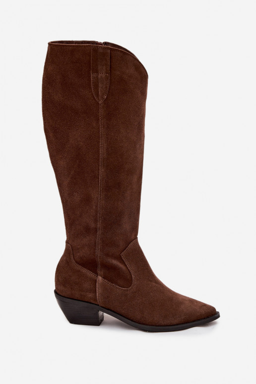 dlouhé boty kovbojský styl Z Naturalnego Zamszu zateplené Zazoo 4225 hnědá dlouhé boty kovbojský styl Z Naturalnego Zamszu zateplené Zazoo 4225 hnědá