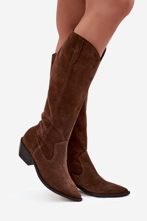 dlouhé boty kovbojský styl Z Naturalnego Zamszu zateplené Zazoo 4225 hnědá dlouhé boty kovbojský styl Z Naturalnego Zamszu zateplené Zazoo 4225 hnědá