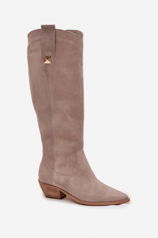 ze semiše dlouhé boty kovbojský styl zateplené Zazoo 4224 cappuccino  ze semiše dlouhé boty kovbojský styl zateplené Zazoo 4224 cappuccino