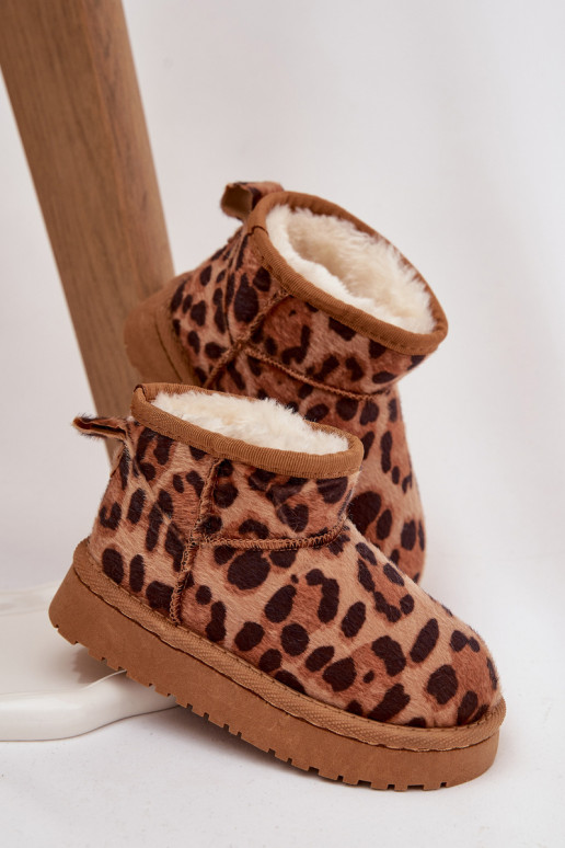 Sněhule Dětské  zateplené s kožešinou uvnitř se vzory leopardí kožešiny hnědá Mireya Sněhule Dětské  zateplené s kožešinou uvnitř se vzory leopardí kožešiny hnědá Mireya