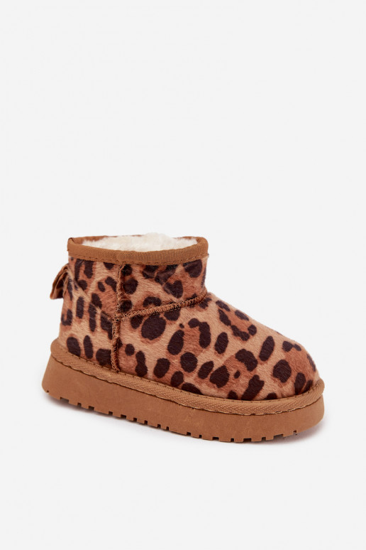 Sněhule Dětské  zateplené s kožešinou uvnitř se vzory leopardí kožešiny hnědá Mireya Sněhule Dětské  zateplené s kožešinou uvnitř se vzory leopardí kožešiny hnědá Mireya