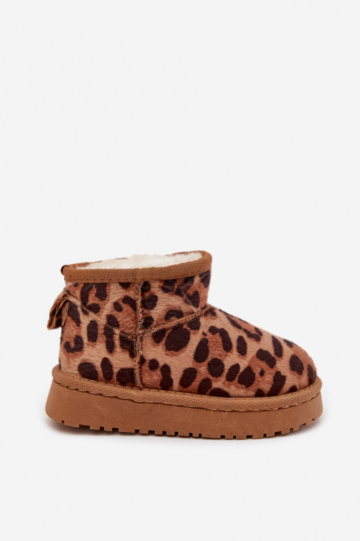 Sněhule Dětské  zateplené s kožešinou uvnitř se vzory leopardí kožešiny hnědá Mireya Sněhule Dětské  zateplené s kožešinou uvnitř se vzory leopardí kožešiny hnědá Mireya
