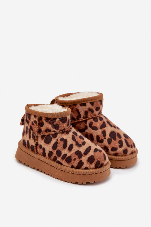 Sněhule Dětské  zateplené s kožešinou uvnitř se vzory leopardí kožešiny hnědá Mireya Sněhule Dětské  zateplené s kožešinou uvnitř se vzory leopardí kožešiny hnědá Mireya