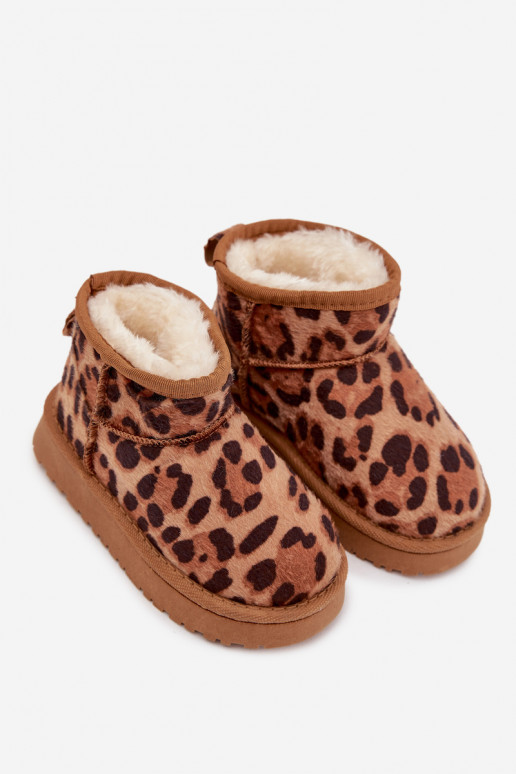 Sněhule Dětské  zateplené s kožešinou uvnitř se vzory leopardí kožešiny hnědá Mireya Sněhule Dětské  zateplené s kožešinou uvnitř se vzory leopardí kožešiny hnědá Mireya