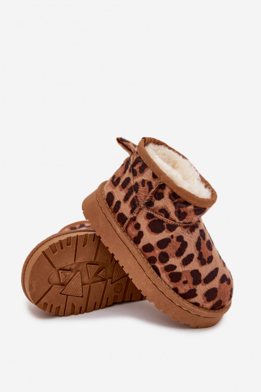 Sněhule Dětské  zateplené s kožešinou uvnitř se vzory leopardí kožešiny hnědá Mireya Sněhule Dětské  zateplené s kožešinou uvnitř se vzory leopardí kožešiny hnědá Mireya