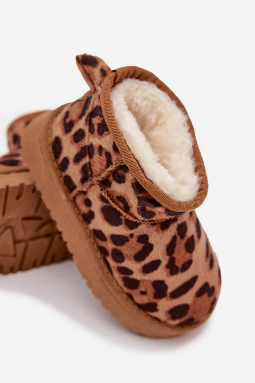 Sněhule Dětské  zateplené s kožešinou uvnitř se vzory leopardí kožešiny hnědá Mireya Sněhule Dětské  zateplené s kožešinou uvnitř se vzory leopardí kožešiny hnědá Mireya