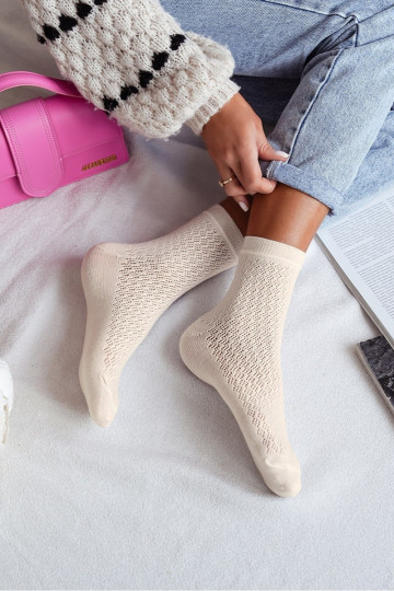 Ponožky  s ažurovými prvky slonová kost