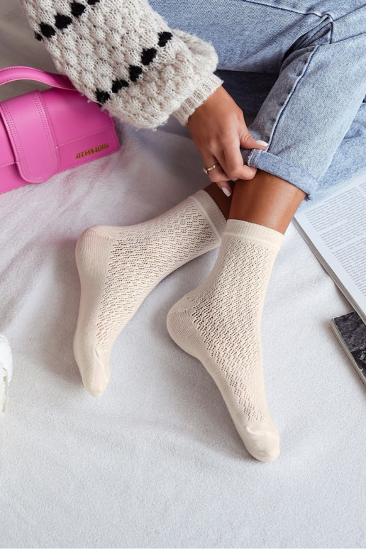 Ponožky  s ažurovými prvky slonová kost