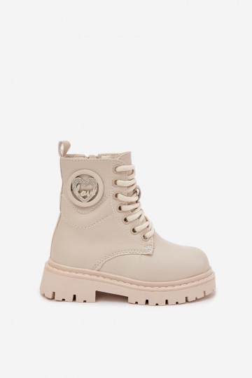 Dřeváky Dětské zateplené s kožešinou uvnitř s ornamenty LOVE béžové Rosaira 2