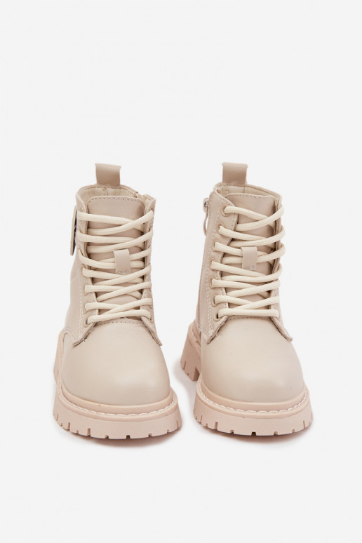 Dřeváky Dětské zateplené s kožešinou uvnitř s ornamenty LOVE béžové Rosaira Dřeváky Dětské zateplené s kožešinou uvnitř s ornamenty LOVE béžové Rosaira