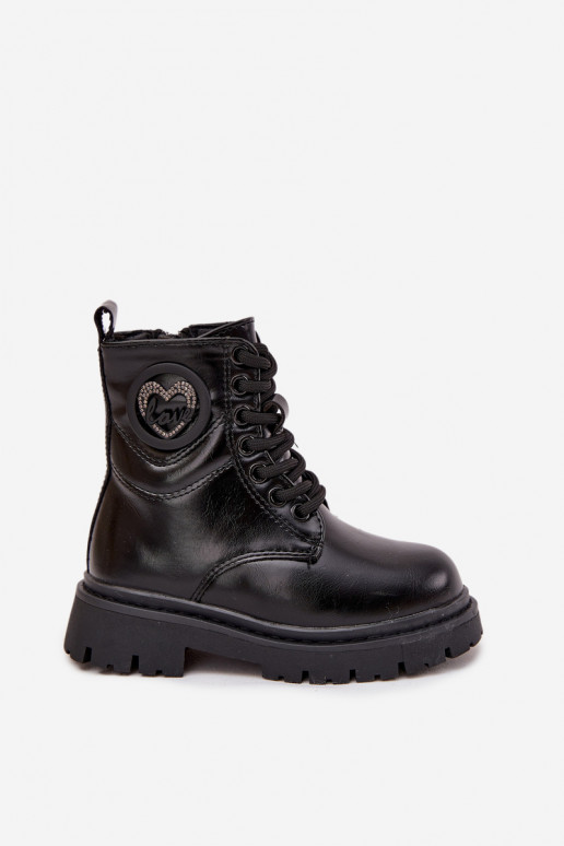 Dřeváky Dětské zateplené s kožešinou uvnitř s ornamenty LOVE Černé Rosaira Dřeváky Dětské zateplené s kožešinou uvnitř s ornamenty LOVE Černé Rosaira