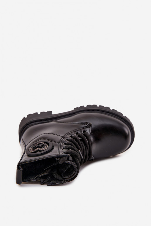 Dřeváky Dětské zateplené s kožešinou uvnitř s ornamenty LOVE Černé Rosaira Dřeváky Dětské zateplené s kožešinou uvnitř s ornamenty LOVE Černé Rosaira