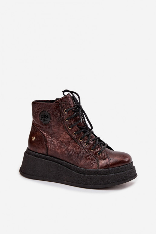 Dřeváky s platformou  06309-32 metalické barvy Brąz Dřeváky s platformou  06309-32 metalické barvy Brąz