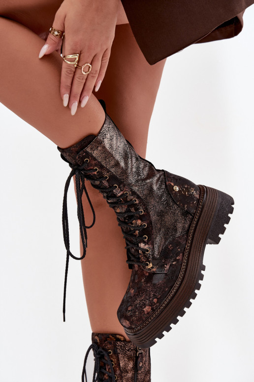 Dámské podpatky Dámské boty  06203-32 hnědá-zlaté barvy Dámské podpatky Dámské boty  06203-32 hnědá-zlaté barvy