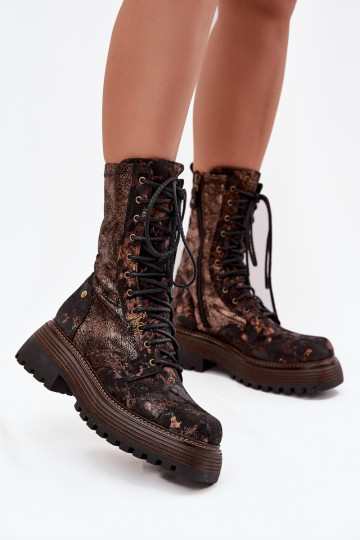 Dámské podpatky Dámské boty  06203-32 hnědá-zlaté barvy 2