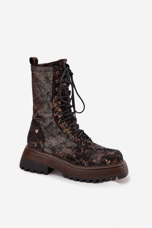 Dámské podpatky Dámské boty  06203-32 hnědá-zlaté barvy Dámské podpatky Dámské boty  06203-32 hnědá-zlaté barvy