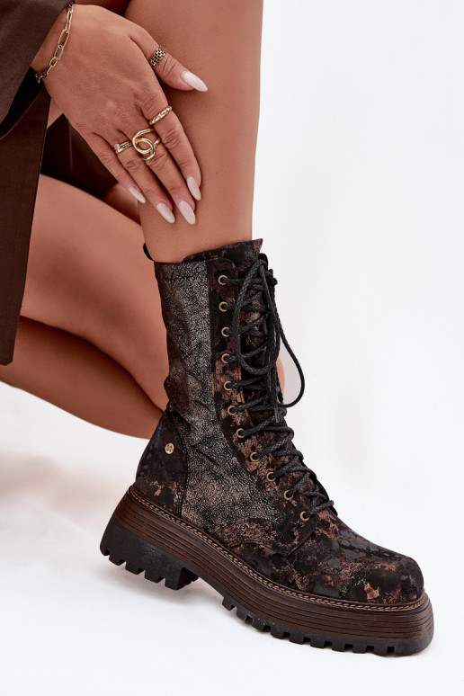 Dámské podpatky Dámské boty  06203-32 hnědá-zlaté barvy Dámské podpatky Dámské boty  06203-32 hnědá-zlaté barvy