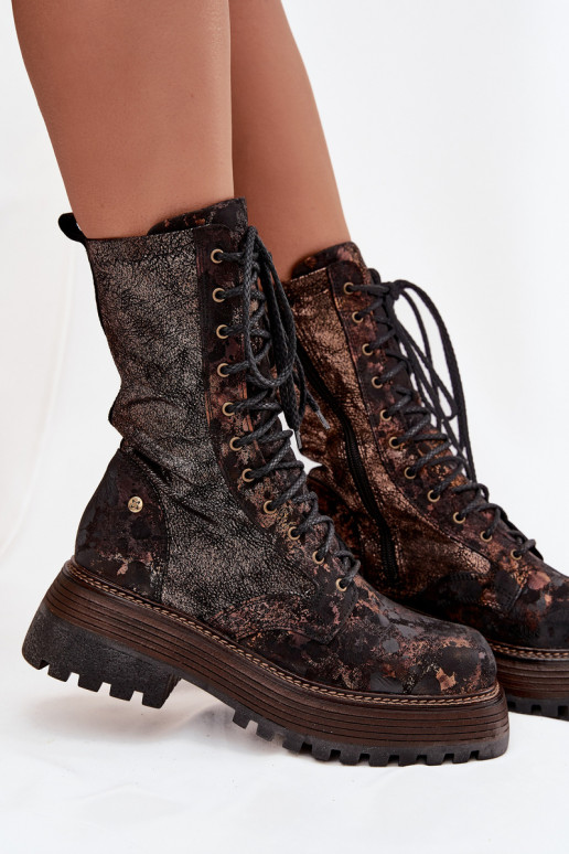 Dámské podpatky Dámské boty  06203-32 hnědá-zlaté barvy Dámské podpatky Dámské boty  06203-32 hnědá-zlaté barvy