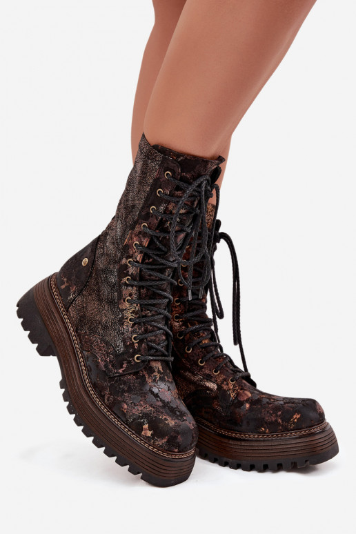 Dámské podpatky Dámské boty  06203-32 hnědá-zlaté barvy Dámské podpatky Dámské boty  06203-32 hnědá-zlaté barvy