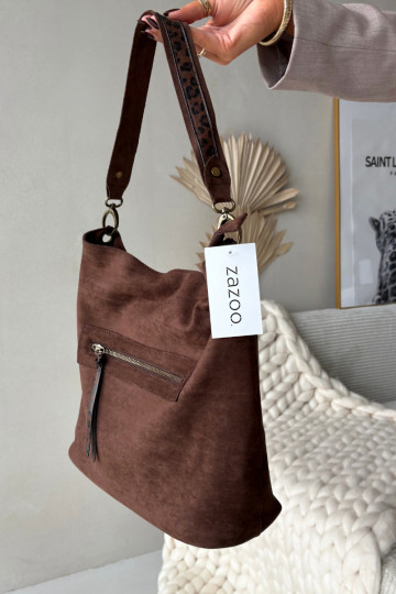 Kabelka Z z eko semišeu Czekoladowa Deliane