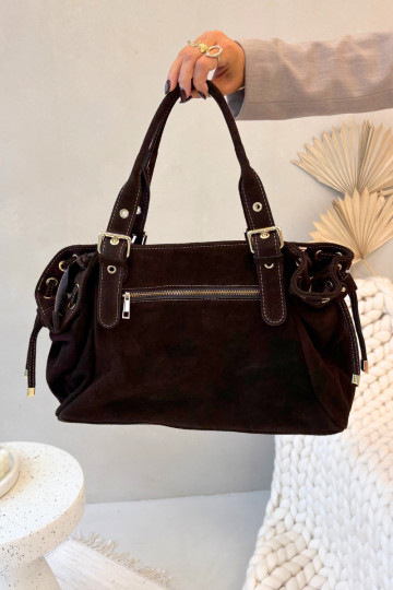 Skórzana Zamszowa Kabelka Czekoladowa Ilienne