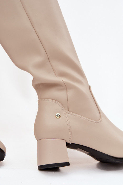 zateplené dámské dlouhé boty s podpatky  A7165-04 béžové  zateplené dámské dlouhé boty s podpatky  A7165-04 béžové