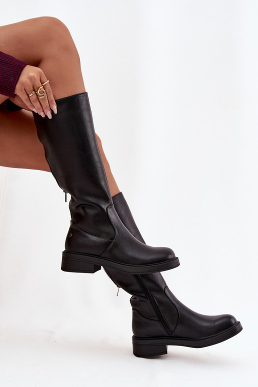 Teplé dlouhé kozačky  A7164-01 Černé  Teplé dlouhé kozačky  A7164-01 Černé