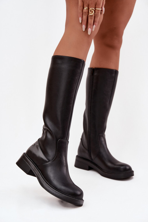 Teplé dlouhé kozačky  A7164-01 Černé  Teplé dlouhé kozačky  A7164-01 Černé