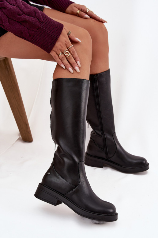 Teplé dlouhé kozačky  A7164-01 Černé  Teplé dlouhé kozačky  A7164-01 Černé