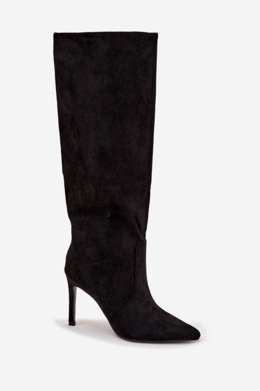 zateplené dámské dlouhé boty s tenkými podpatky Z z eko semišeu Černé Rosavine zateplené dámské dlouhé boty s tenkými podpatky Z z eko semišeu Černé Rosavine