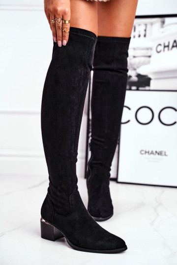 Kozačky nad kolena z eko semiše Černé Can't Stop 2