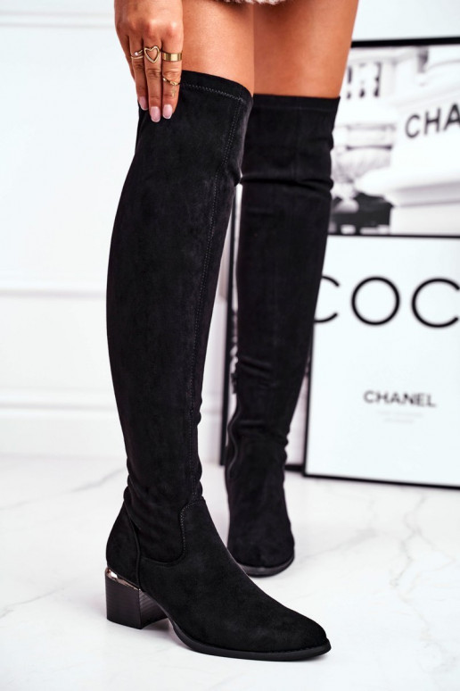 Kozačky nad kolena z eko semiše Černé Can't Stop