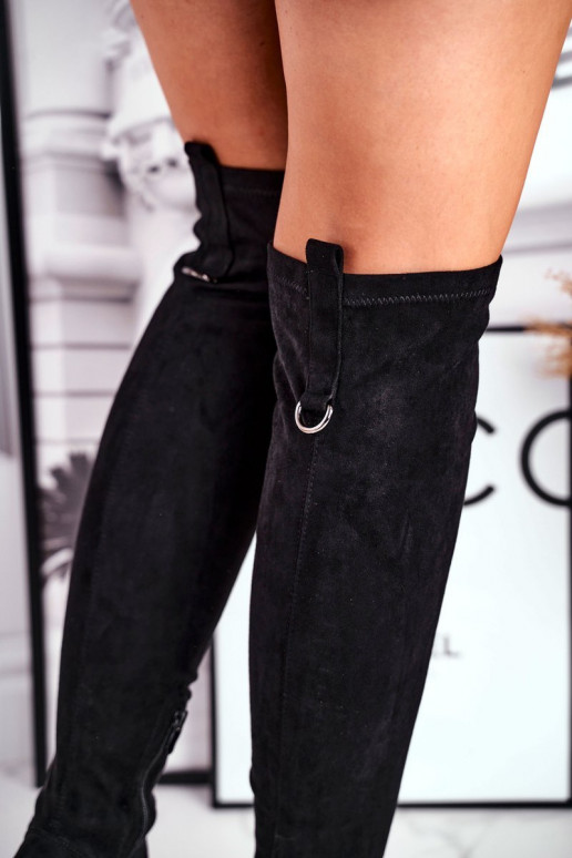 Kozačky nad kolena z eko semiše Černé Can't Stop