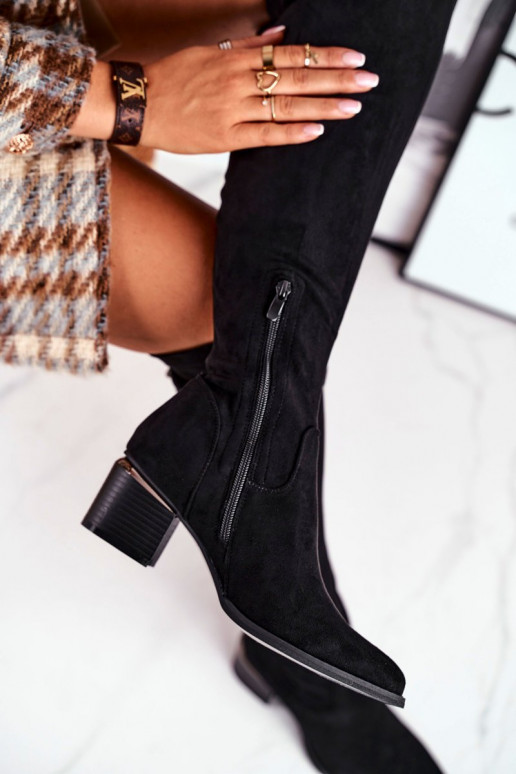 Kozačky nad kolena z eko semiše Černé Can't Stop