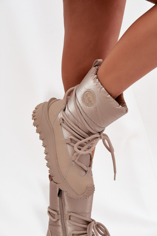  Sněhule s platformou Lee Cooper LCJ-25-12-3663 béžové-zlaté barvy