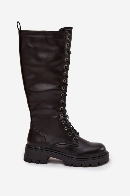 zateplené se šněrováním dlouhé boty Šněrovací boty  Černé Novissa