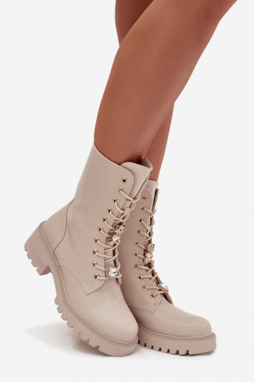 boty   Z Przypinkami Medvídci se srdíčky béžové Iravine