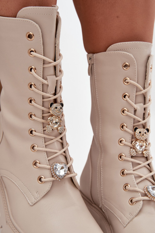 boty   Z Przypinkami Medvídci se srdíčky béžové Iravine