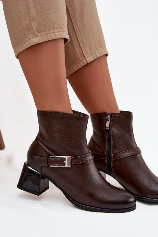 Dřeváky  s podpatky s přezkami Zazoo 60562 Czekoladowe