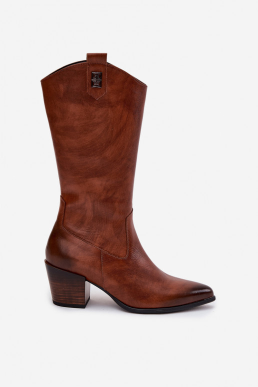  dlouhé boty kovbojský styl s podpatky zateplené Zazoo 70155 hnědá