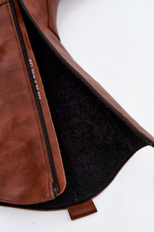  dlouhé boty kovbojský styl s podpatky zateplené Zazoo 70155 hnědá