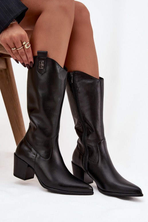  dlouhé boty kovbojský styl s podpatky zateplené Zazoo 70155 Černé