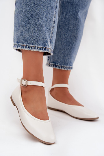 baleríny  s popruhy I s přezkami bílé Janelor 2