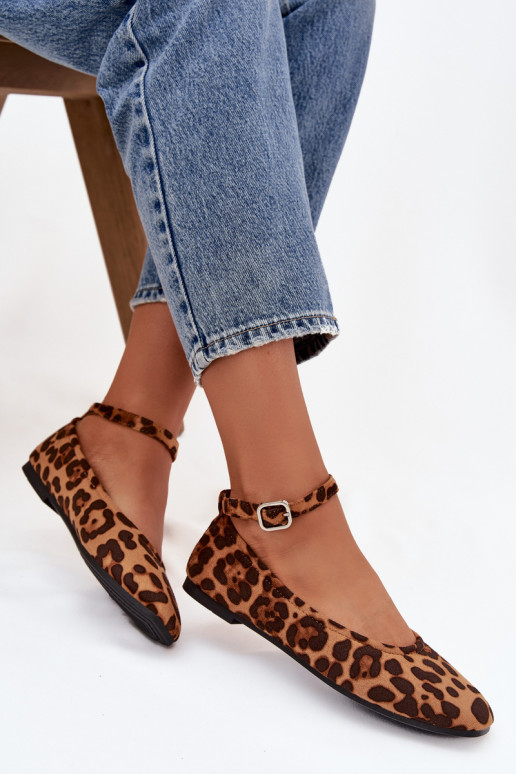 baleríny  s popruhy I s přezkami se vzory leopardí kožešiny Janelor