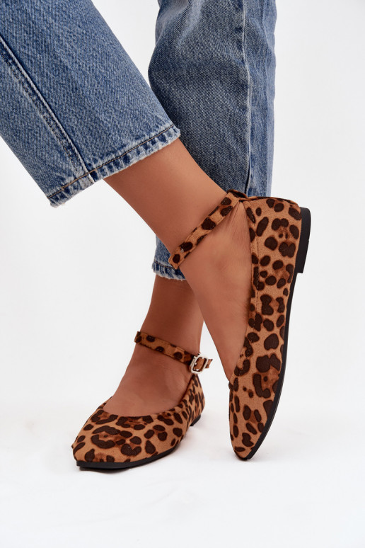 baleríny  s popruhy I s přezkami se vzory leopardí kožešiny Janelor